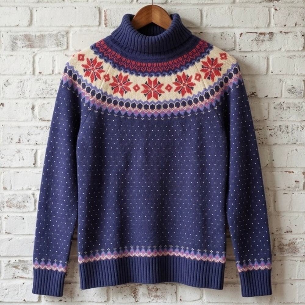 Vineyard Vines Fair Isle Turtleneck Sweater Navy Wool Cashmere XS